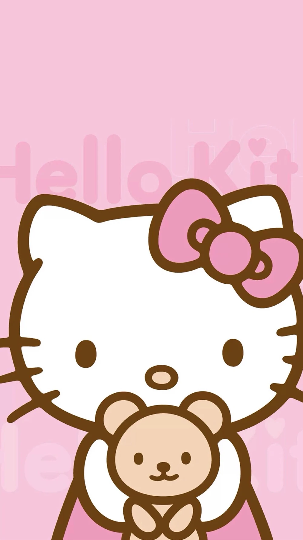 抱着小熊的 Hello Kitty 插画